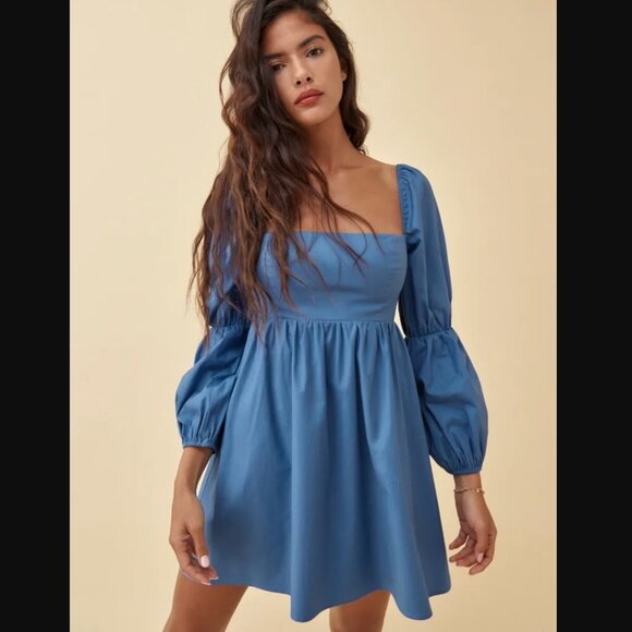 Reformation Michaela Mini Dress in Azure - Size 6 - Picture 6 of 8